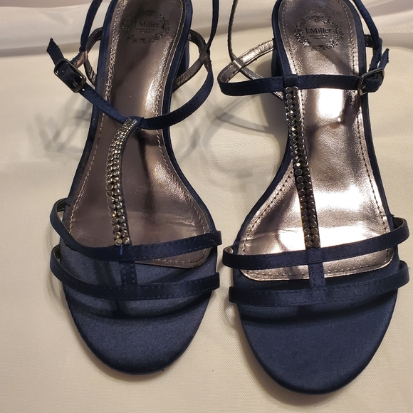 L Miller Navy Sandal W/Block Heel Size 8 - Picture 1 of 6